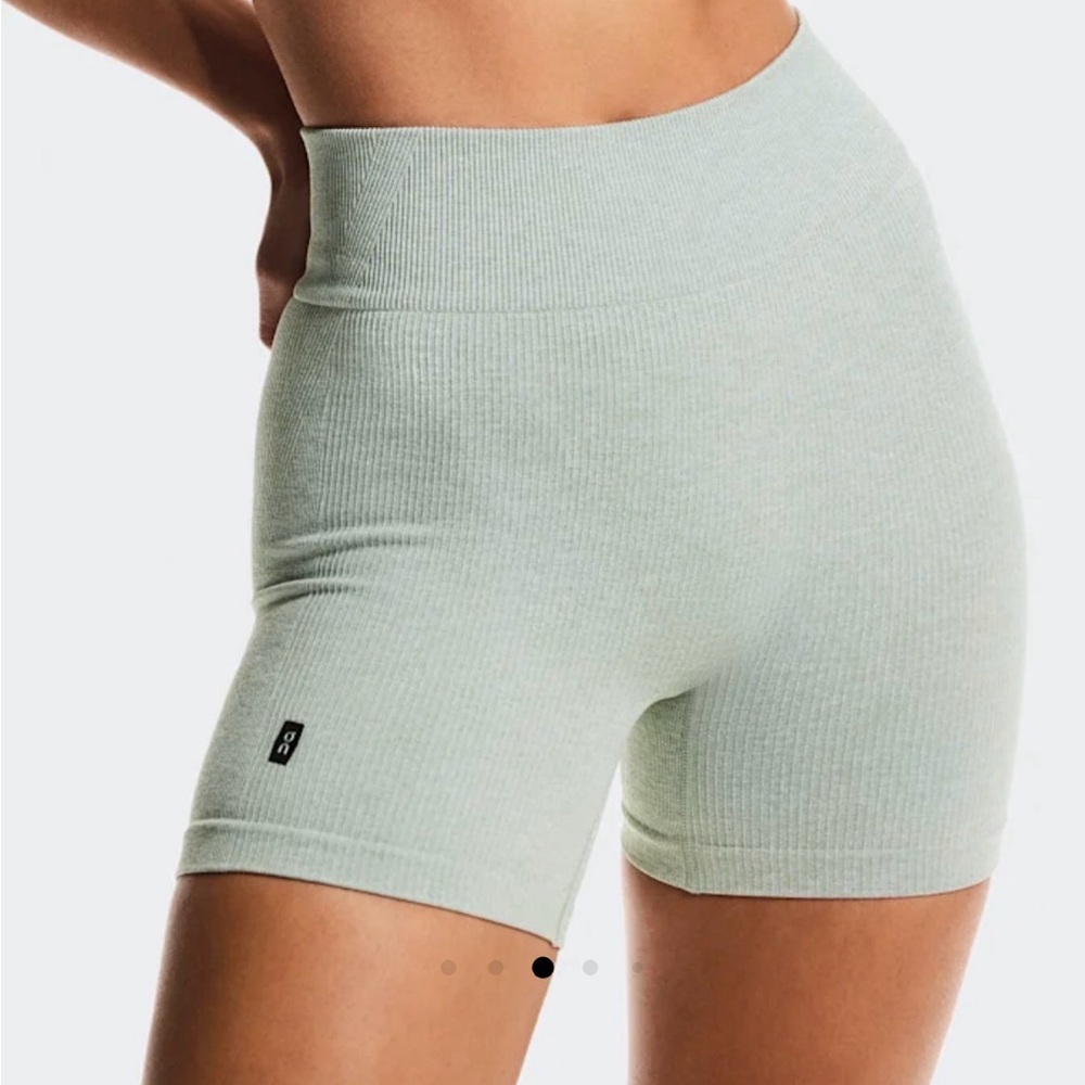 On Running Ribbed High-Rise Bike Shorts in Mint Green